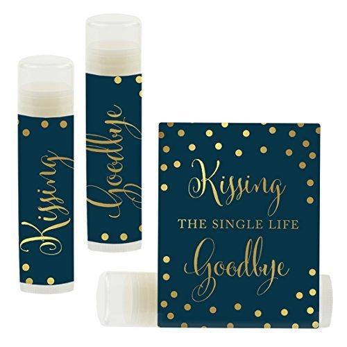 Kissing The Single Life Goodbye, Party Lip Balm Favors-Set of 12-Andaz Press-Metallic Gold Ink on Navy Blue-