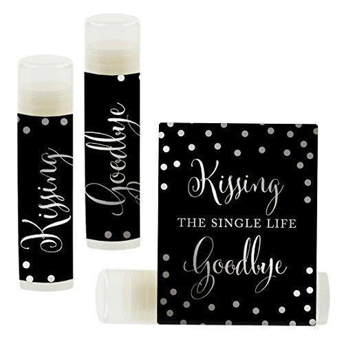 Kissing The Single Life Goodbye, Party Lip Balm Favors-Set of 12-Andaz Press-Metallic Silver Ink on Black-
