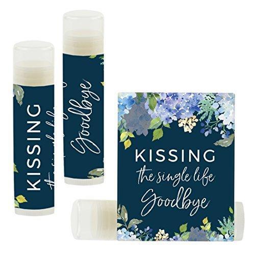 Kissing The Single Life Goodbye, Party Lip Balm Favors-Set of 12-Andaz Press-Navy Blue Hydrangea Floral Garden Party-