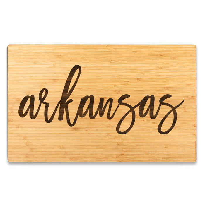 Large Engraved State Bamboo Wood Cutting Board, Calligraphy-Set of 1-Andaz Press-Arkansas-