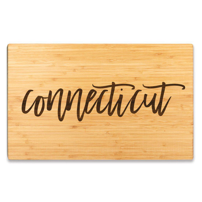 Large Engraved State Bamboo Wood Cutting Board, Calligraphy-Set of 1-Andaz Press-Connecticut-