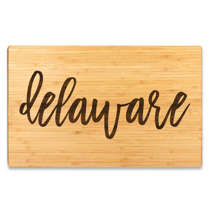 Large Engraved State Bamboo Wood Cutting Board, Calligraphy-Set of 1-Andaz Press-Delaware-