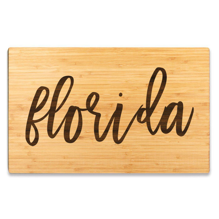 Large Engraved State Bamboo Wood Cutting Board, Calligraphy-Set of 1-Andaz Press-Florida-
