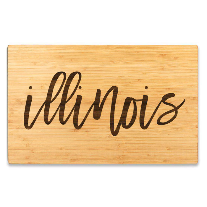 Large Engraved State Bamboo Wood Cutting Board, Calligraphy-Set of 1-Andaz Press-Illinois-