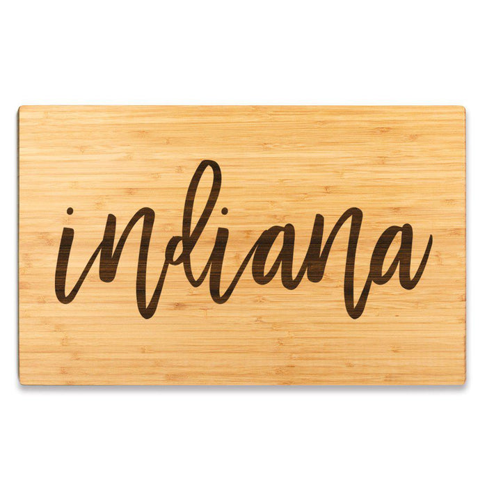 Large Engraved State Bamboo Wood Cutting Board, Calligraphy-Set of 1-Andaz Press-Indiana-