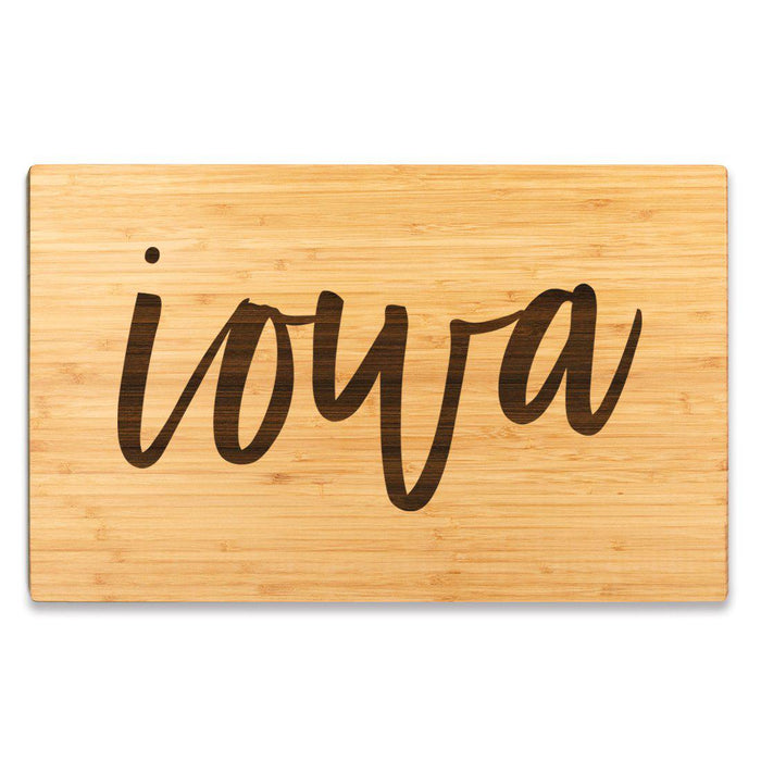 Large Engraved State Bamboo Wood Cutting Board, Calligraphy-Set of 1-Andaz Press-Iowa-