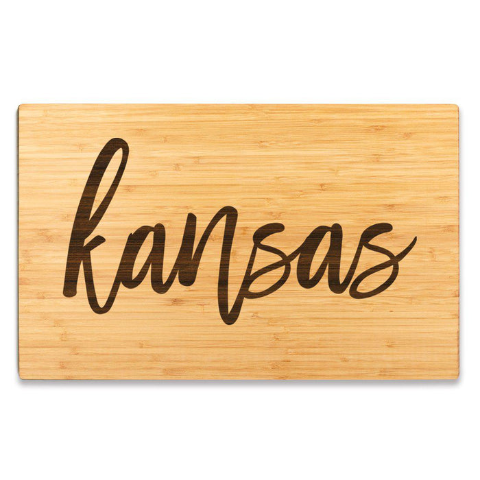 Large Engraved State Bamboo Wood Cutting Board, Calligraphy-Set of 1-Andaz Press-Kansas-