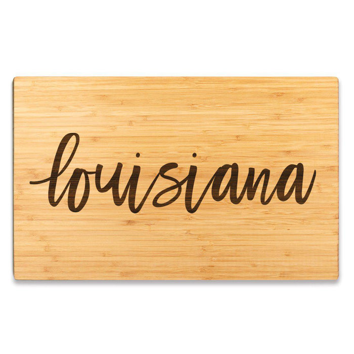 Large Engraved State Bamboo Wood Cutting Board, Calligraphy-Set of 1-Andaz Press-Louisiana-