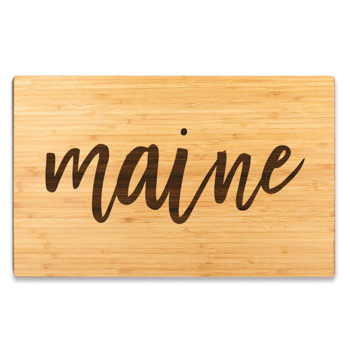 Large Engraved State Bamboo Wood Cutting Board, Calligraphy-Set of 1-Andaz Press-Maine-