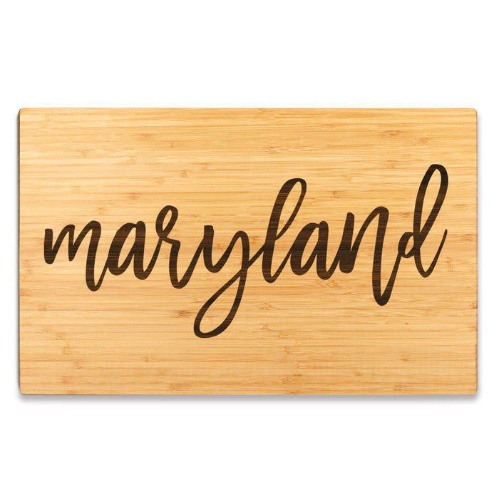 Large Engraved State Bamboo Wood Cutting Board, Calligraphy-Set of 1-Andaz Press-Maryland-