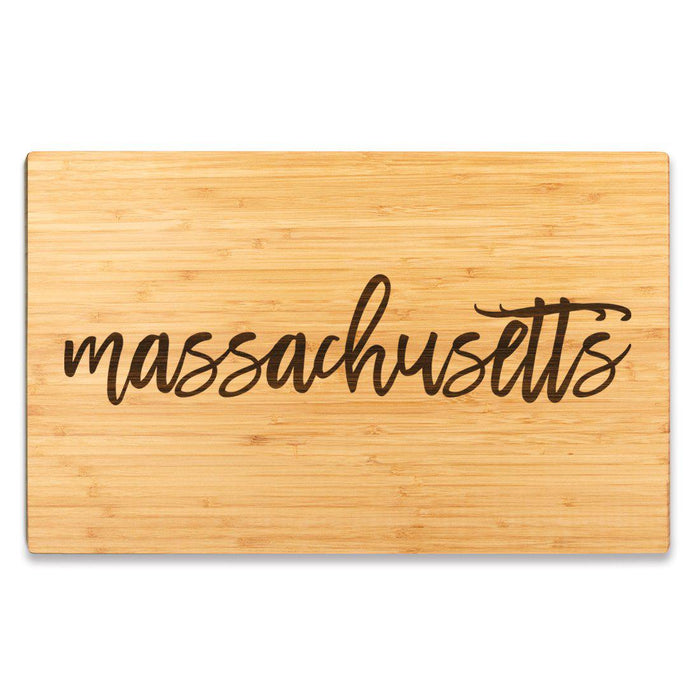 Large Engraved State Bamboo Wood Cutting Board, Calligraphy-Set of 1-Andaz Press-Massachusetts-