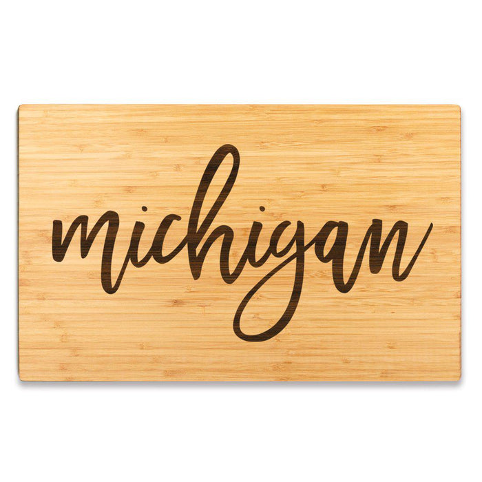 Large Engraved State Bamboo Wood Cutting Board, Calligraphy-Set of 1-Andaz Press-Michigan-