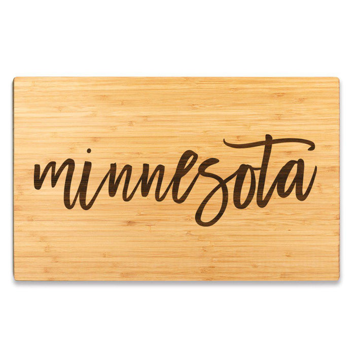Large Engraved State Bamboo Wood Cutting Board, Calligraphy-Set of 1-Andaz Press-Minnesota-