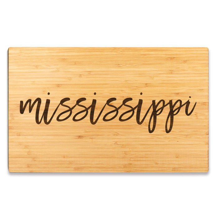 Large Engraved State Bamboo Wood Cutting Board, Calligraphy-Set of 1-Andaz Press-Mississippi-