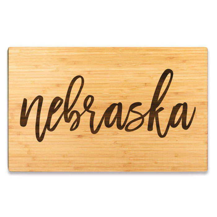 Large Engraved State Bamboo Wood Cutting Board, Calligraphy-Set of 1-Andaz Press-Nebraska-