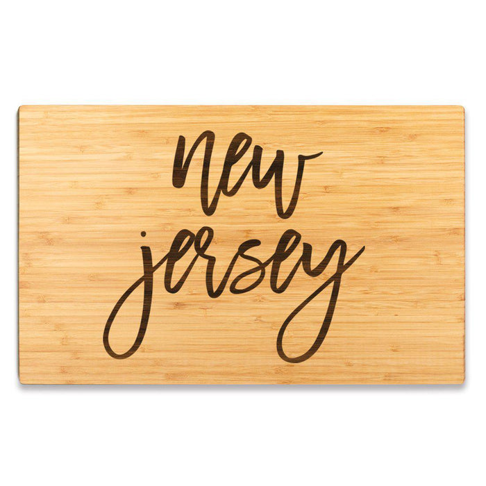 Large Engraved State Bamboo Wood Cutting Board, Calligraphy-Set of 1-Andaz Press-New Jersey-