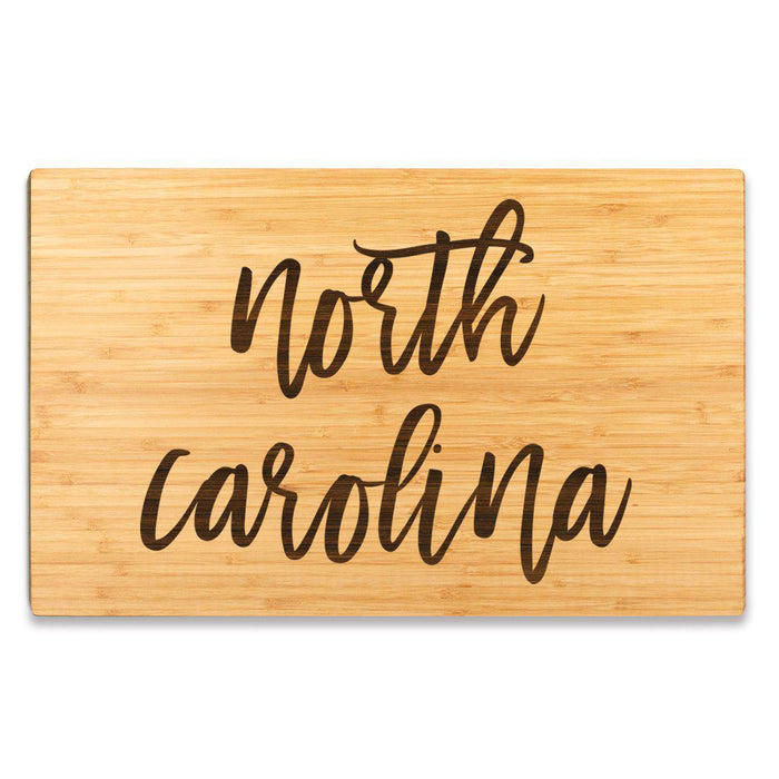 Large Engraved State Bamboo Wood Cutting Board, Calligraphy-Set of 1-Andaz Press-North Carolina-