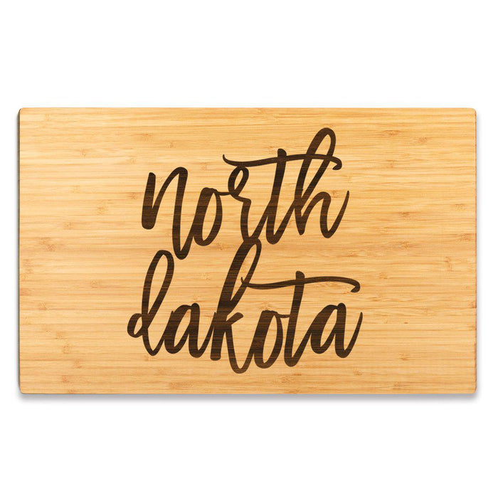 Large Engraved State Bamboo Wood Cutting Board, Calligraphy-Set of 1-Andaz Press-North Dakota-