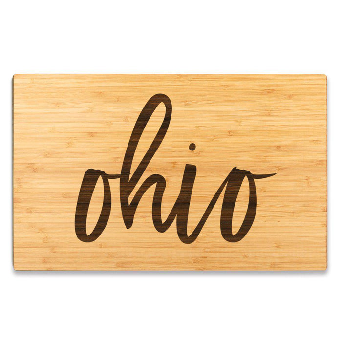 Large Engraved State Bamboo Wood Cutting Board, Calligraphy-Set of 1-Andaz Press-Ohio-