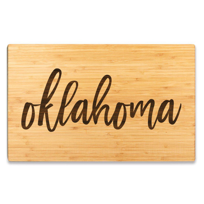 Large Engraved State Bamboo Wood Cutting Board, Calligraphy-Set of 1-Andaz Press-Oklahoma-