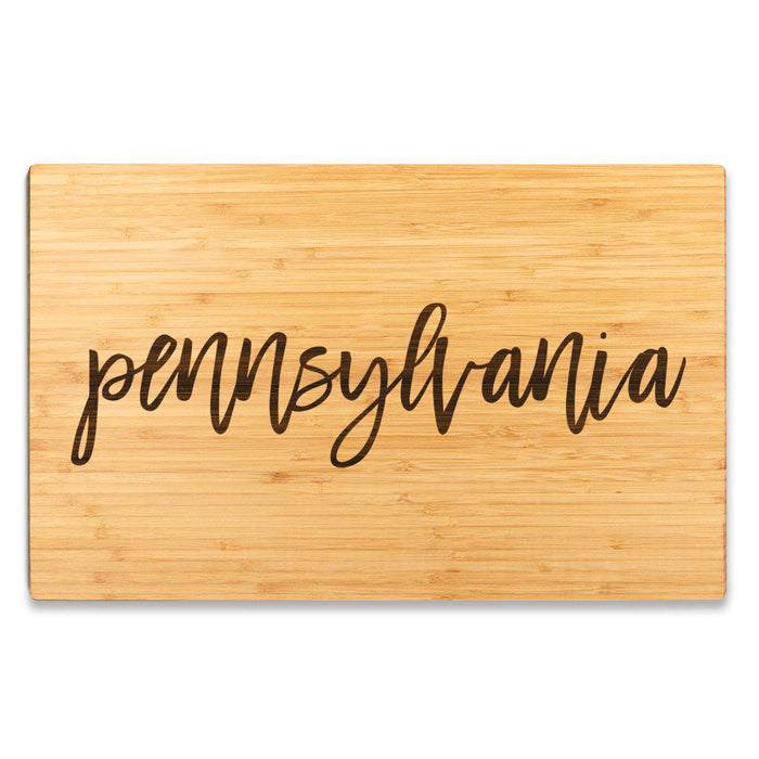 Large Engraved State Bamboo Wood Cutting Board, Calligraphy-Set of 1-Andaz Press-Pennsylvania-