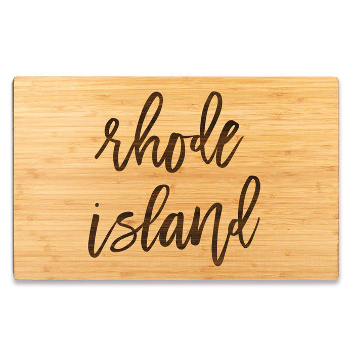 Large Engraved State Bamboo Wood Cutting Board, Calligraphy-Set of 1-Andaz Press-Rhode Island-
