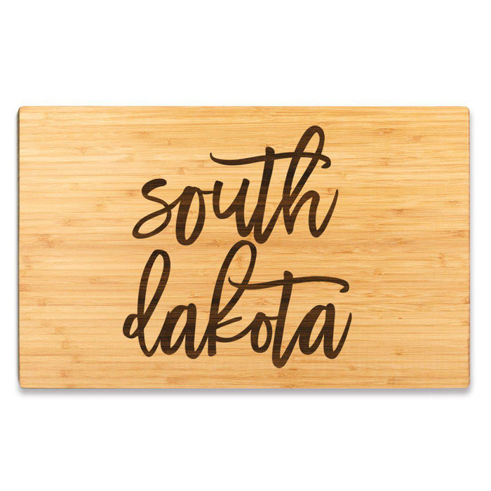 Large Engraved State Bamboo Wood Cutting Board, Calligraphy-Set of 1-Andaz Press-South Dakota-