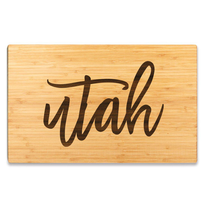Large Engraved State Bamboo Wood Cutting Board, Calligraphy-Set of 1-Andaz Press-Utah-