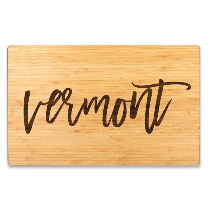 Large Engraved State Bamboo Wood Cutting Board, Calligraphy-Set of 1-Andaz Press-Vermont-