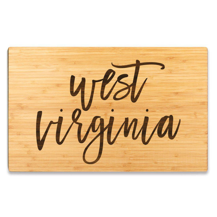 Large Engraved State Bamboo Wood Cutting Board, Calligraphy-Set of 1-Andaz Press-West Virginia-