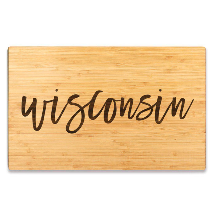 Large Engraved State Bamboo Wood Cutting Board, Calligraphy-Set of 1-Andaz Press-Wisconsin-