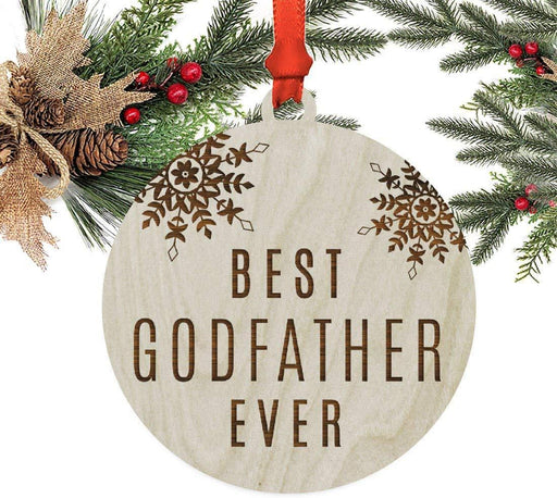 Laser Engraved Wood Christmas Ornament, Best Godfather Ever, Snowflakes-Set of 1-Andaz Press-