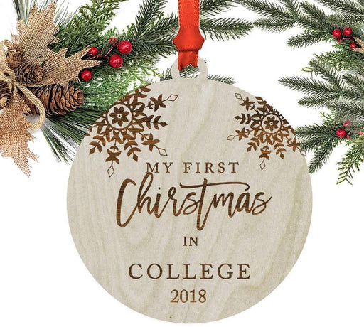 Laser Engraved Wood Ornament, My First Christmas in College, Custom Year, Snowflakes-Set of 1-Andaz Press-