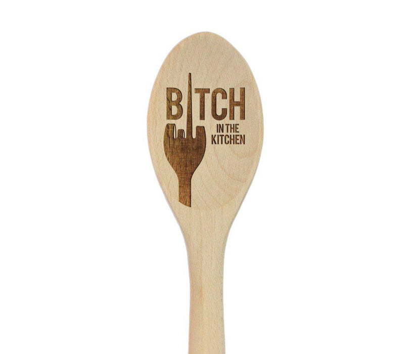 Laser Engraved Wooden Mixing Spoon, For Her-Set of 1-Andaz Press-Bitch in the Kitchen-