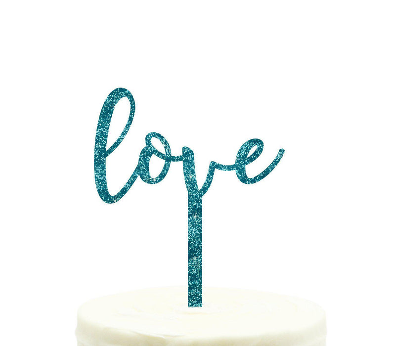Love Glitter Acrylic Wedding Cake Toppers-Set of 1-Andaz Press-Aqua-
