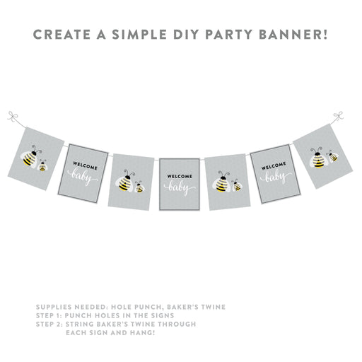 Mama to Bee Bumblebee Gender Neutral Baby Shower Party Signs & Banner Decorations-Set of 20-Andaz Press-