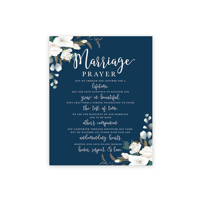 Marriage Prayer Canvas Wall Art Decor, Wedding Registry Marriage Ideas-Set of 1-Andaz Press-Navy Blue with White Floral-
