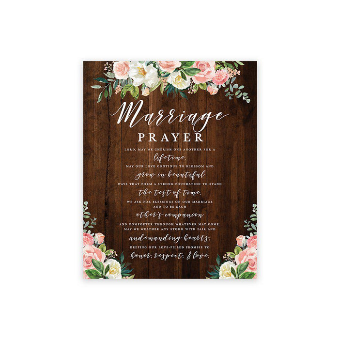 Marriage Prayer Canvas Wall Art Decor, Wedding Registry Marriage Ideas-Set of 1-Andaz Press-Rustic Wood Floral-