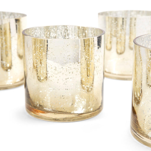 Mercury Glass Cylinder Vase | Short Floating Candle Centerpiece Hurricanes-Set of 6-Koyal Wholesale-Gold-4 x 4-
