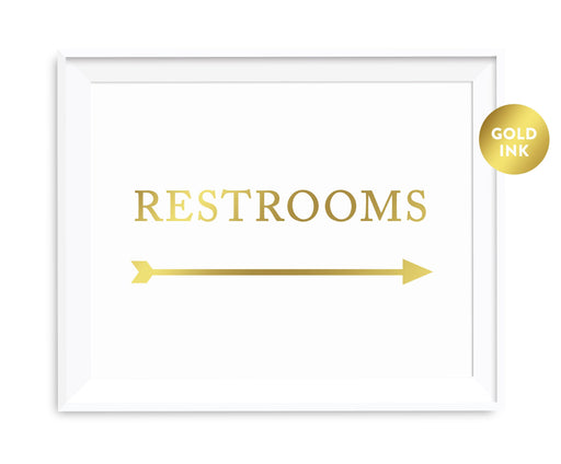 Metallic Gold Wedding Party Directional Signs, Double-Sided Big Arrow-Set of 1-Andaz Press-Restrooms-