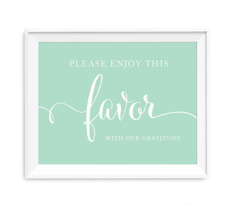 Mint Green Wedding Favor Signs-Set of 1-Andaz Press-Please Enjoy This Favor With Our Gratitude-