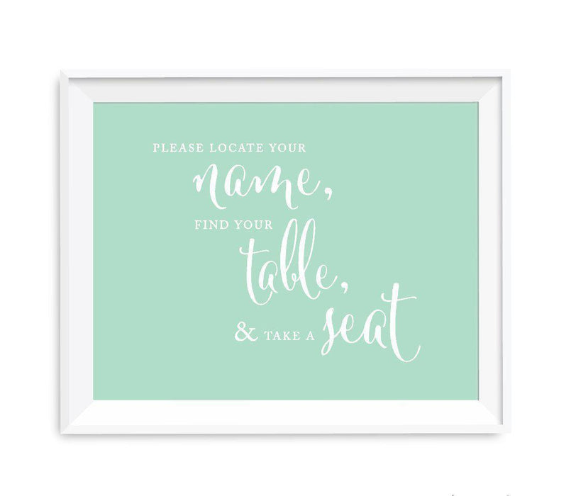 Mint Green Wedding Signs-Set of 1-Andaz Press-Please Locate Your Name, Find Your Table, & Take a Seat-