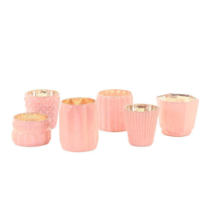 Mixed Mercury Glass Candle Holders-Set of 6-Koyal Wholesale-Blush Pink-