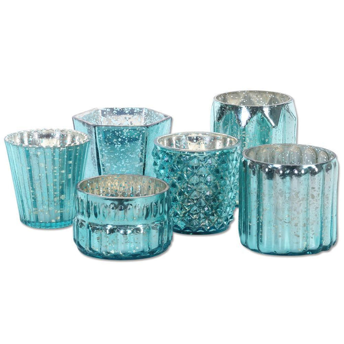 Mixed Mercury Glass Candle Holders-Set of 6-Koyal Wholesale-Diamond Blue-