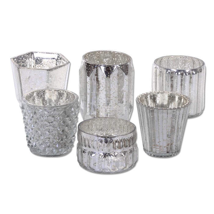 Mixed Mercury Glass Candle Holders-Set of 6-Koyal Wholesale-Silver-