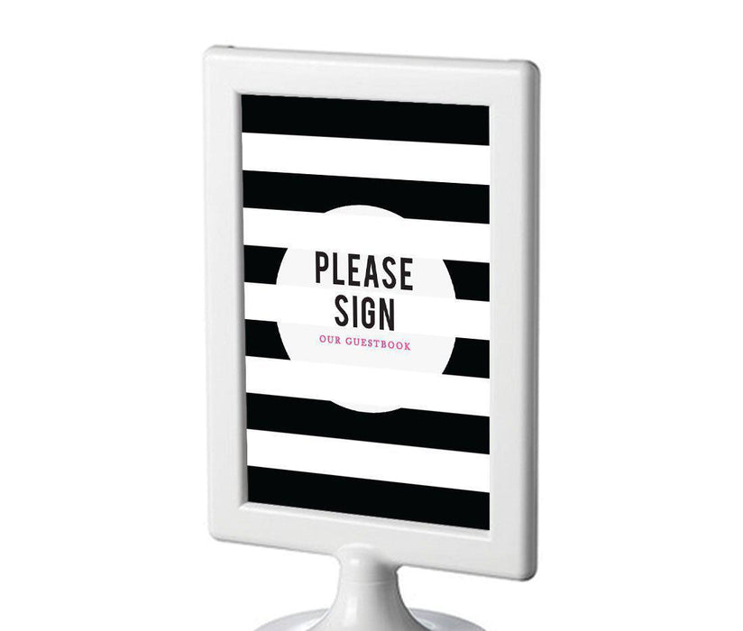 Modern Black and White Stripes Wedding Framed Party Signs-Set of 1-Andaz Press-Mr. & Mrs.-