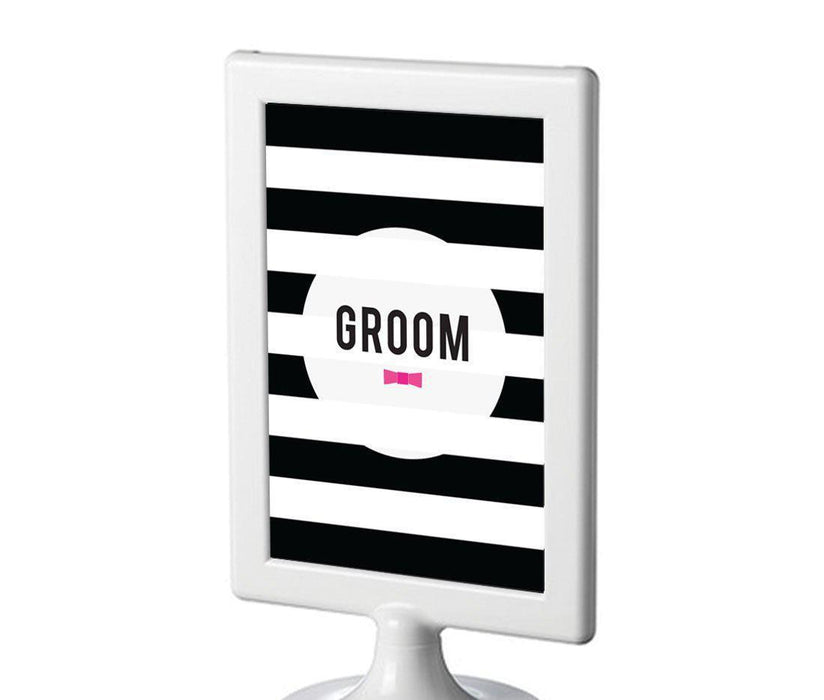 Modern Black and White Stripes Wedding Framed Party Signs-Set of 1-Andaz Press-Mr. & Mrs.-