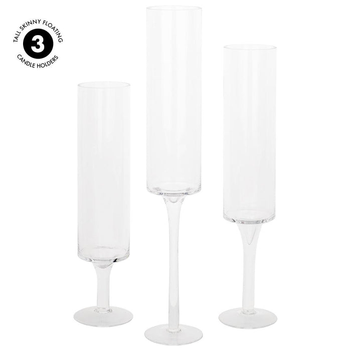 Modern Skinny Pedestal Candle Holders, Long Stemmed Candle Holder, Set of 3-Set of 3-Koyal Wholesale-Clear-