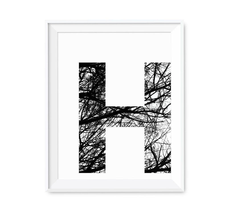 Monogram Wall Art Letters, Black and White Tree Branches-Set of 1-Andaz Press-H-