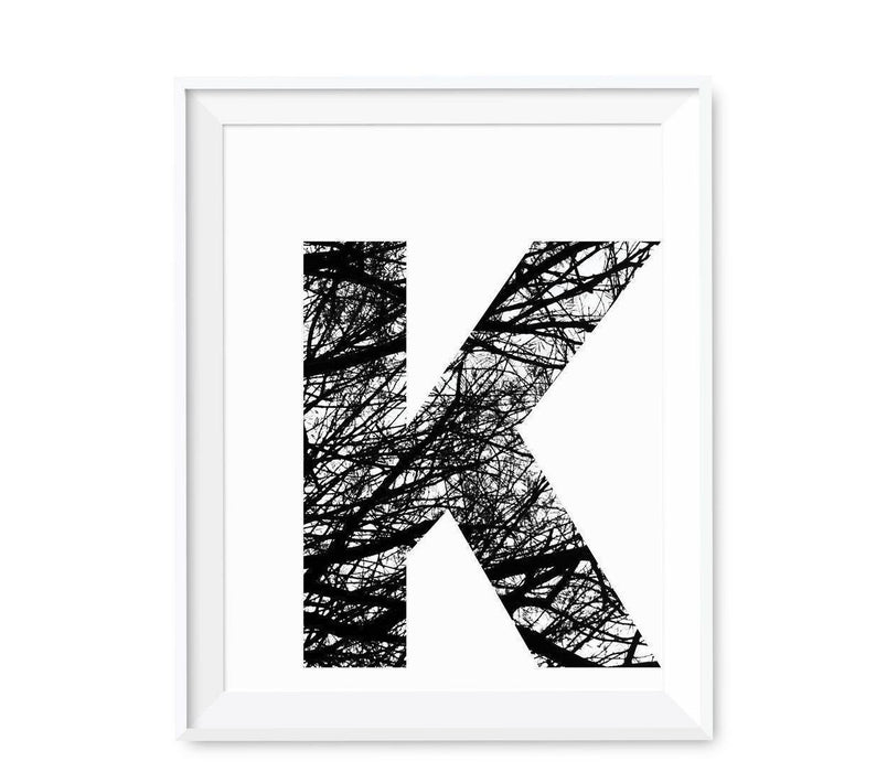 Monogram Wall Art Letters, Black and White Tree Branches-Set of 1-Andaz Press-K-